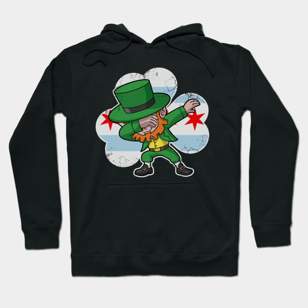 Chicago Flag Irish Shamrock Dabbing Leprechaun Hoodie by E